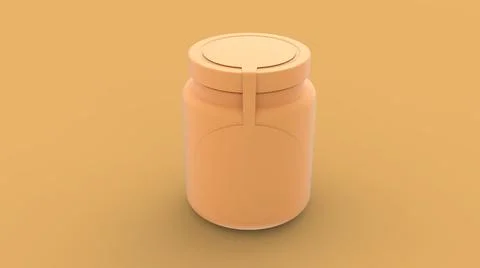 Yellow solid plastic medicine bottle with rounded label for vitamin, tablet o Illustrazione stock