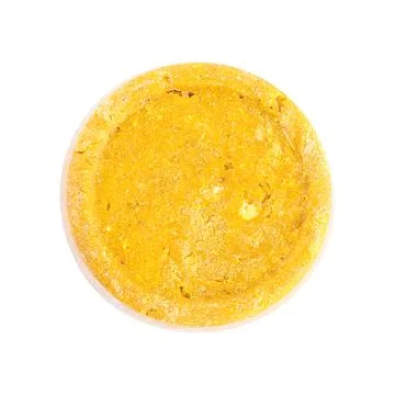 Yellow solid shampoo isolated on white, top view. Hair care 写真素材