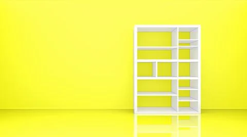 Yellow Solid wall with white book shelf 8K 스톡 사진