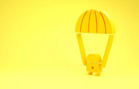 Yellow Space capsule returning to earth via parachute icon isolated on yellow Stock Illustration