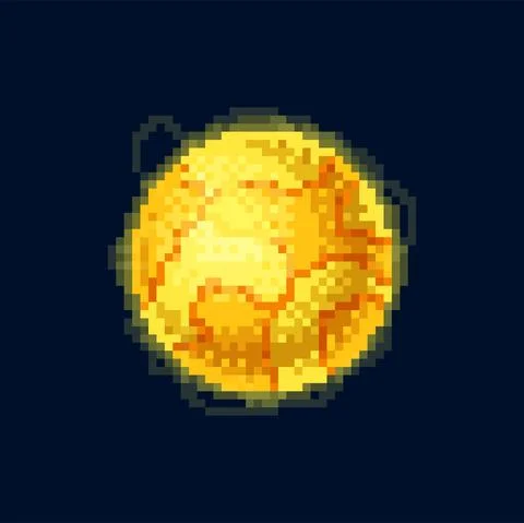 Yellow space planet alien world fire, pixel art Stock Illustration
