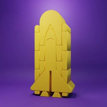 Yellow Space shuttle and rockets icon isolated on purple background. Minima.. Stock Illustration