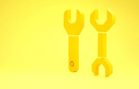 Yellow Spanner icon isolated on yellow background. Minimalism concept. 3d ill Stock Illustration