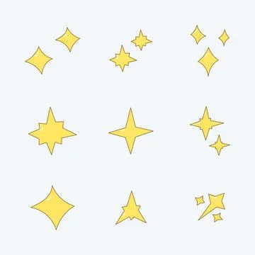 Yellow sparkle icon collection. flat style elements. cartoon isolated illus.. 스톡 일러스트