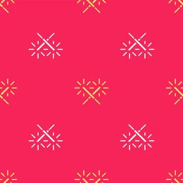 Yellow Sparkler firework icon isolated seamless pattern on red background Stock Illustration