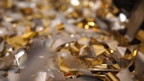 Yellow sparkles, confetti falling to the floor. Fun. Bright decor Stock Footage 166003882