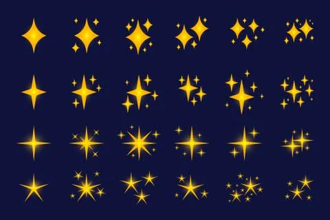 Yellow sparkles star ray effect twinkle vector set Stock Illustration