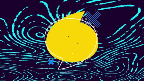 Yellow speech bubble and blue lines animation over dark background Stock Footage 304021716