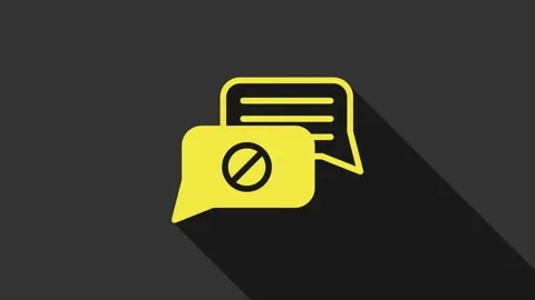 Yellow Speech bubble chat icon isolated on grey background. Message icon Stock Footage 147707898