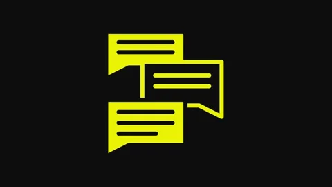 Yellow Speech bubble chat icon isolated on black background. Message icon Stock Footage 233070803