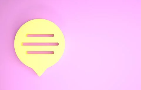 Yellow Speech bubble chat icon isolated on pink background. Message icon. Com 스톡 일러스트