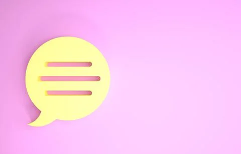 Yellow Speech bubble chat icon isolated on pink background. Message icon. Com Illustrazione stock
