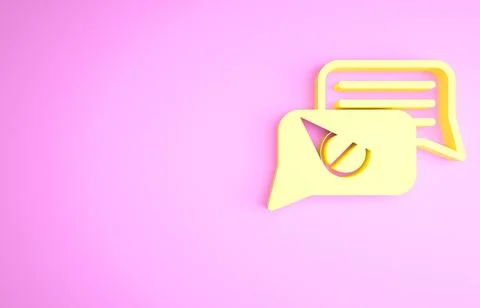 Yellow Speech bubble chat icon isolated on pink background. Message icon. Com 스톡 일러스트