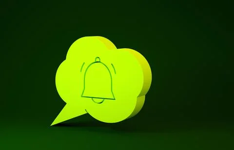 Yellow Speech bubble with chat notification icon isolated on green background Stock Illustration
