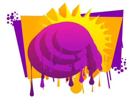Yellow Speech Bubble Graffiti with purple elements isolated on white Backgr.. イラスト素材