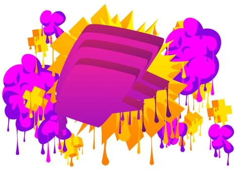 Yellow Speech Bubble Graffiti with purple elements isolated on white Backgr.. Stock Illustration