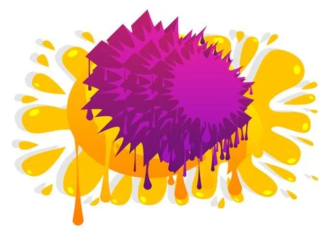 Yellow Speech Bubble Graffiti with purple elements isolated on white Backgr.. Illustrazione stock