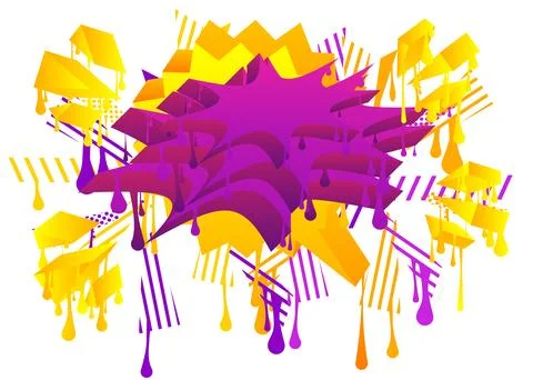Yellow Speech Bubble Graffiti with purple elements isolated on white Backgr.. Stock Illustration