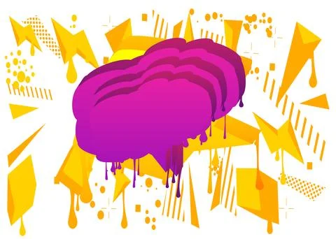 Yellow Speech Bubble Graffiti with purple elements isolated on white Backgr.. Illustrazione stock