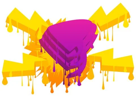 Yellow Speech Bubble Graffiti with purple elements isolated on white Backgr.. Stock Illustration