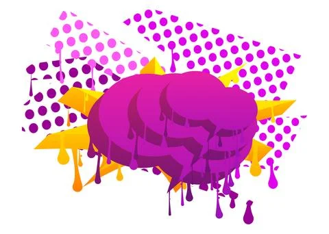 Yellow Speech Bubble Graffiti with purple elements isolated on white Backgr.. Illustrazione stock