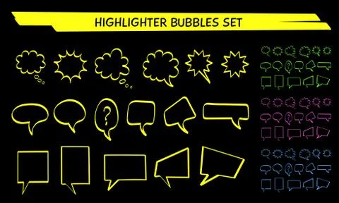 Yellow speech bubble highlight marker set vector Stock Illustration