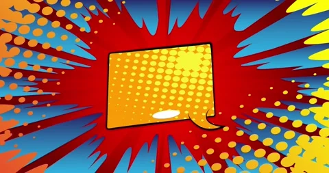 Yellow Speech Bubble on Red, Blue Pop Art Background Stock Footage 167104835