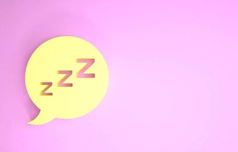 Yellow Speech bubble with snoring icon isolated on pink background. Concept o Illustrazione stock