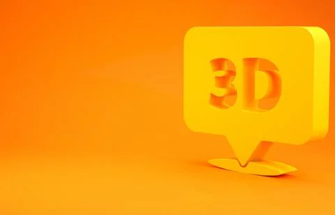 Yellow Speech bubble with text 3D icon isolated on orange background. Minimal Stock Illustration