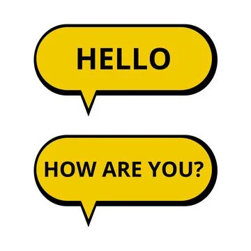 Yellow speech bubbles with hello and how are you expressions Stock Illustration