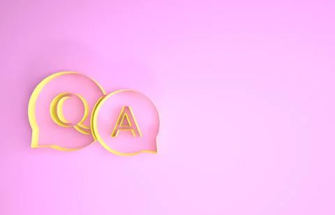 Yellow Speech bubbles with Question and Answer icon isolated on pink backgrou Illustrazione stock