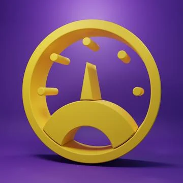 Yellow Speedometer icon isolated on purple background. Minimalism concept. .. Stock Illustration