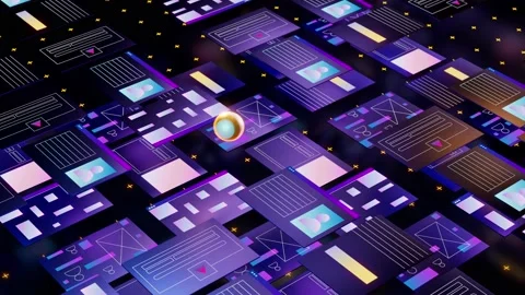 Yellow sphere jump over web pages and ui elements. Cyber security concept Stock Footage 203787940