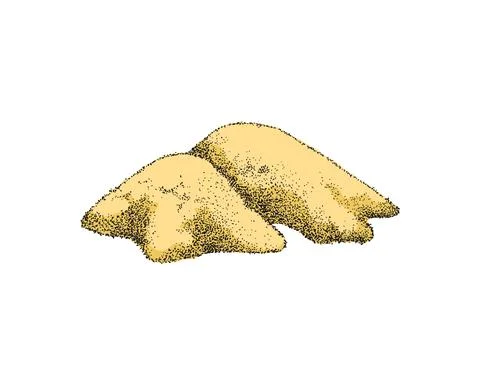 Yellow spice powder in a pile, vector grain textured sketch. Indian curry or Stock Illustration