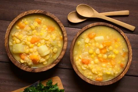 Yellow Split Pea and Vegetable Soup Stock Photos