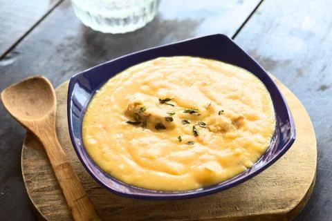 Yellow split pea soup with chicken Stock Photos