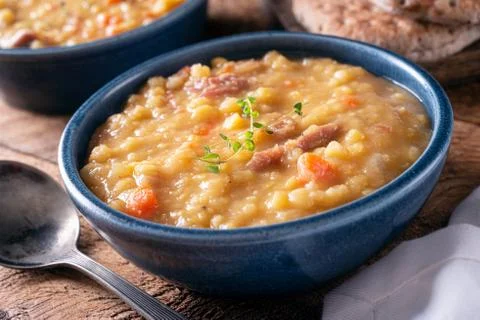 Yellow Split Pea Soup with Ham Stock Photos
