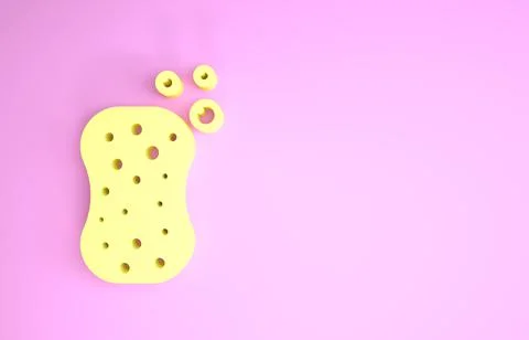 Yellow Sponge with bubbles icon isolated on pink background. Wisp of bast for Stock Illustration