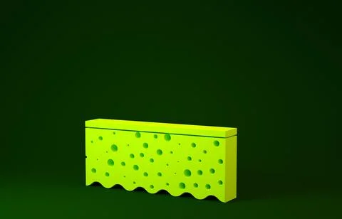 Yellow Sponge with bubbles icon isolated on green background. Wisp of bast fo Stock Illustration