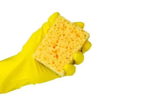 Yellow sponge in hand Stock Photos