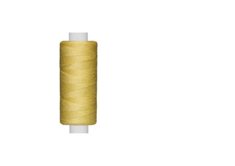 Yellow spool of sewing thread isolated on white background Foto stock