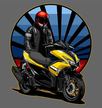 Yellow sport scooter with japanese art Stock Illustration