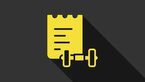 Yellow Sport training program or fitness plan icon isolated on grey background Stock Footage 156444944