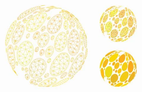 Yellow Spot Abstract Sphere Vector Mesh Network Model and Triangle Mosaic Icon 스톡 일러스트