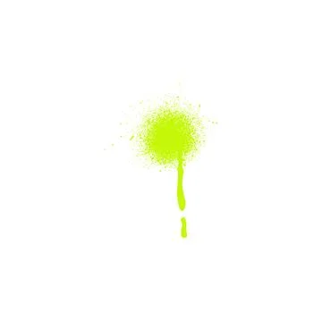 Yellow spray paint drip round shape with ink splatters, dripping, vector Stock Illustration