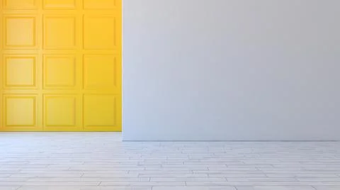 Yellow square decorative wall panels and white wall concept 3d illustration Stock Illustration