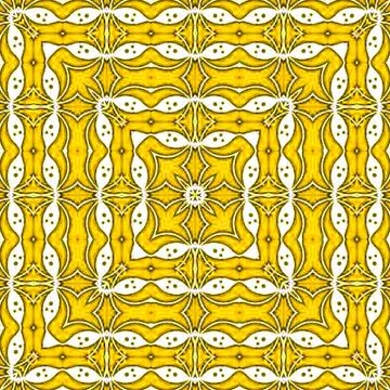Yellow square frame ornament, bright arabesque with effect pixelisation Stock Illustration