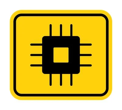 Yellow Square Icon with Black Microchip Design for Technology Themes Stock Illustration