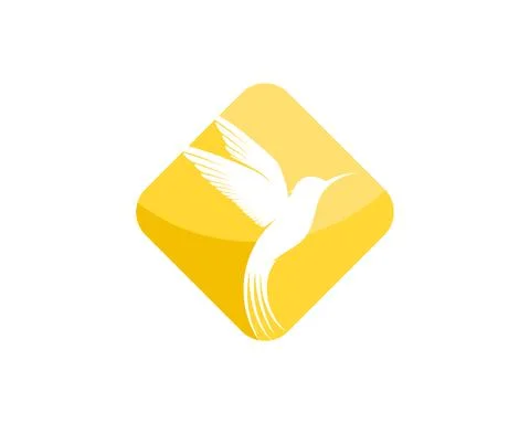 Yellow square shape with flying bird inside Stock Illustration