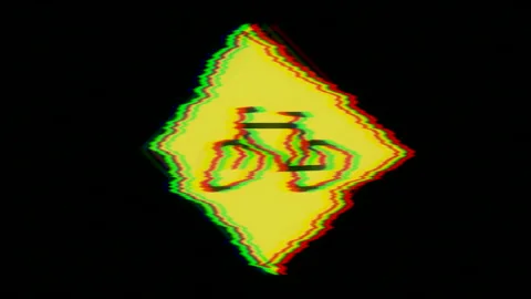 Yellow square warning sign with bicycle symbol with digital glitch effect. Stock Footage 137383237